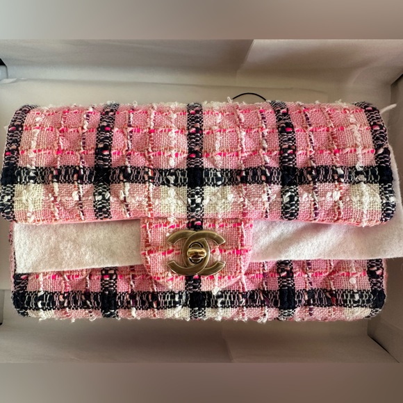 NEW CHANEL 24S Pink Tweed GHW Mini Rectangular  Flap Bag w/ Receipt - Picture 1 of 16